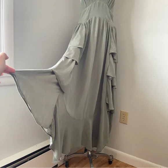 blue floor length dress Long Light Blue Prom Dress with Glitter Print Blue / XSmall